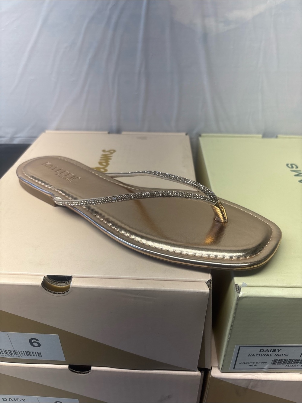 Rose Gold Women’s Flip Flop Sandal with Sparkle Straps